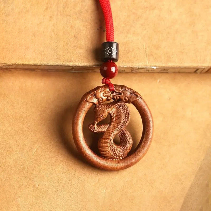 Buddha Stones z drewna brzoskwiniowego, chiński znak zodiaku, rok konia, odstraszający złe duchy - Wąż drzewny brzoskwiniowy - Czerwona lina - image 24