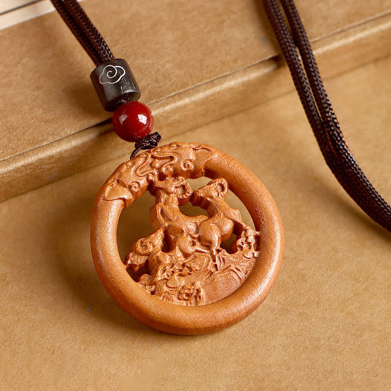 Buddha Stones z drewna brzoskwiniowego, chiński znak zodiaku, rok konia, odstraszający złe duchy - Koza brzoskwiniowa - Brązowa lina - image 25