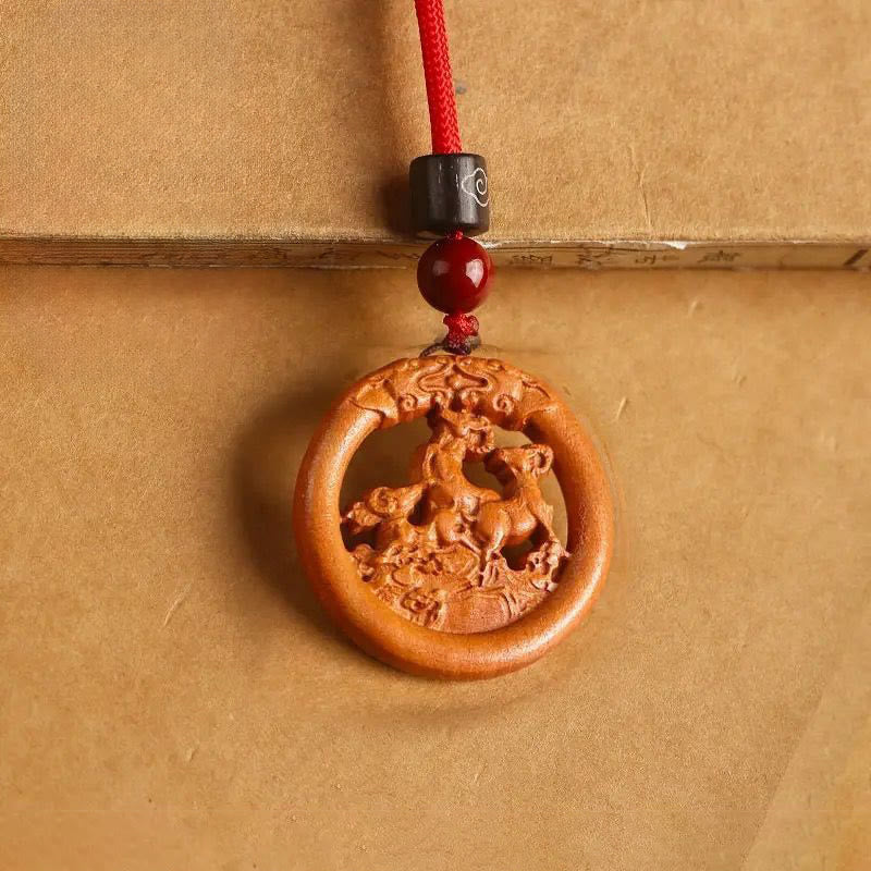 Buddha Stones z drewna brzoskwiniowego, chiński znak zodiaku, rok konia, odstraszający złe duchy - Koza brzoskwiniowa - Czerwona lina - image 26