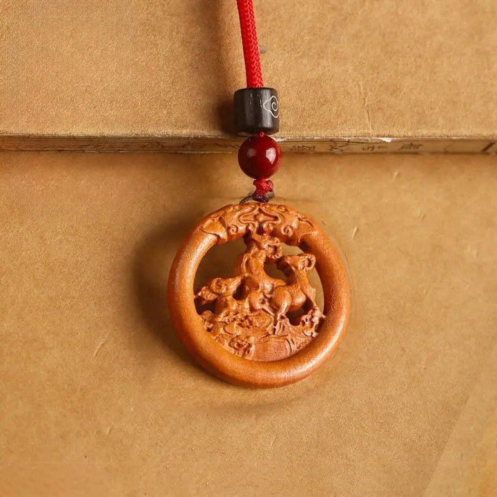 Buddha Stones z drewna brzoskwiniowego, chiński znak zodiaku, rok konia, odstraszający złe duchy - Koza brzoskwiniowa - Czerwona lina - image 26
