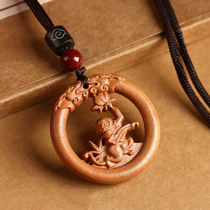 Buddha Stones z drewna brzoskwiniowego, chiński znak zodiaku, rok konia, odstraszający złe duchy - Małpa brzoskwiniowa - Brązowa lina - image 27