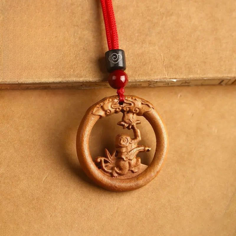 Buddha Stones z drewna brzoskwiniowego, chiński znak zodiaku, rok konia, odstraszający złe duchy - Małpa brzoskwiniowa - Czerwona lina - image 28