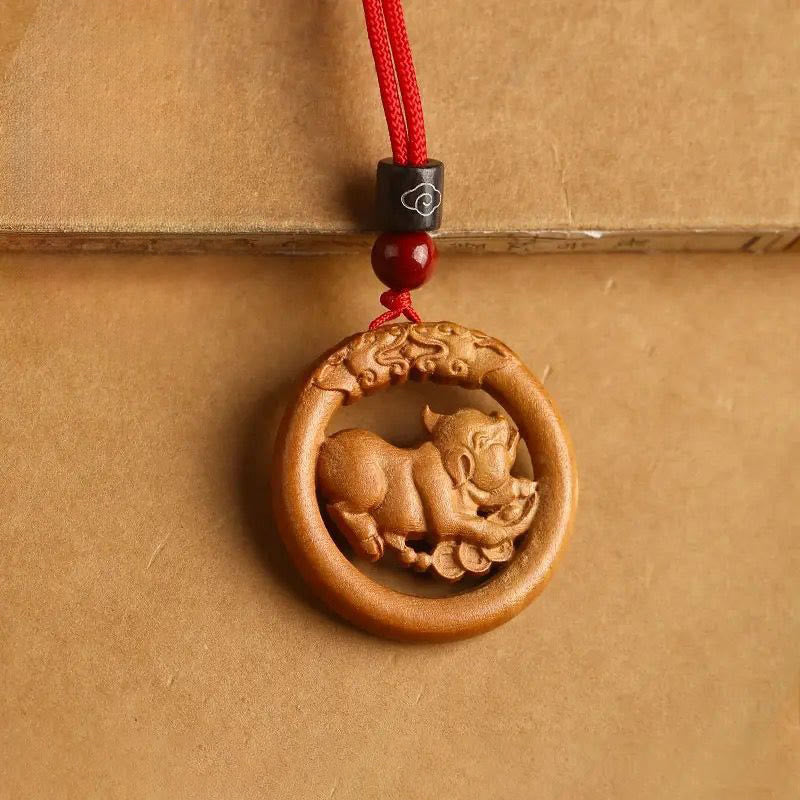 Buddha Stones z drewna brzoskwiniowego, chiński znak zodiaku, rok konia, odstraszający złe duchy - Świnka brzoskwiniowa - Czerwona lina - image 34