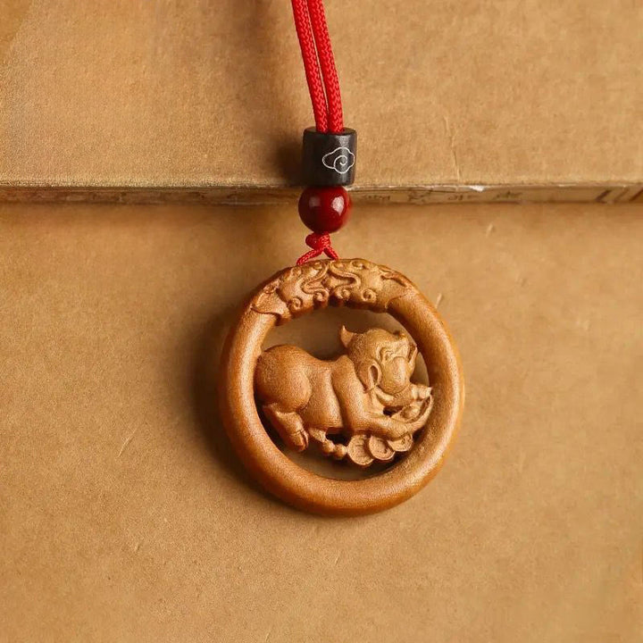 Buddha Stones z drewna brzoskwiniowego, chiński znak zodiaku, rok konia, odstraszający złe duchy - Świnka brzoskwiniowa - Czerwona lina - image 34