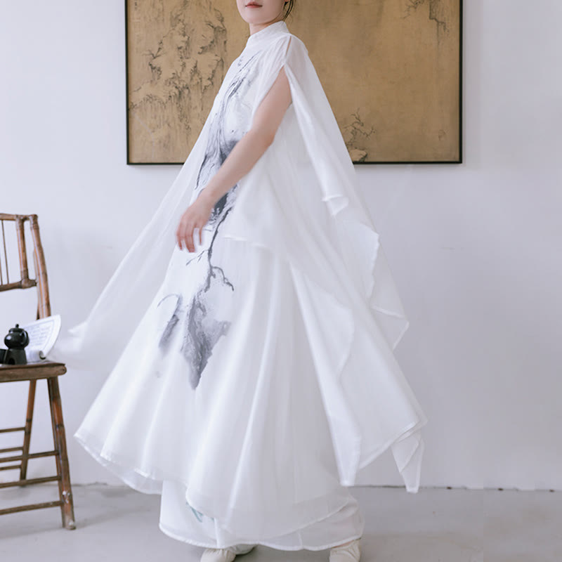 Spodnie damskie do medytacji midi z krótkim rękawem i nadrukiem w białe Buddha Stones, odzież zen - Spodnie Dress&Ink - US8-10，UK/AU12-14，EU40-42 (2XL) - image 0