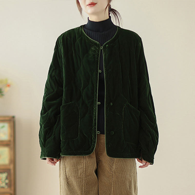 Buddha Stones, wzór diamentowy, krótka damska kurtka z długim rękawem, gruba, z kieszeniami - image 1