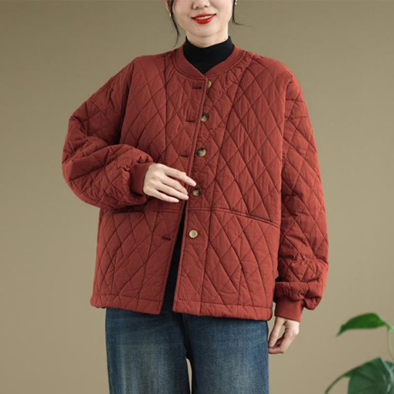 Kurtka damska z długim rękawem z grubej bawełny z motywem diamentowej siatki i Buddha Stones z kieszeniami - image 12