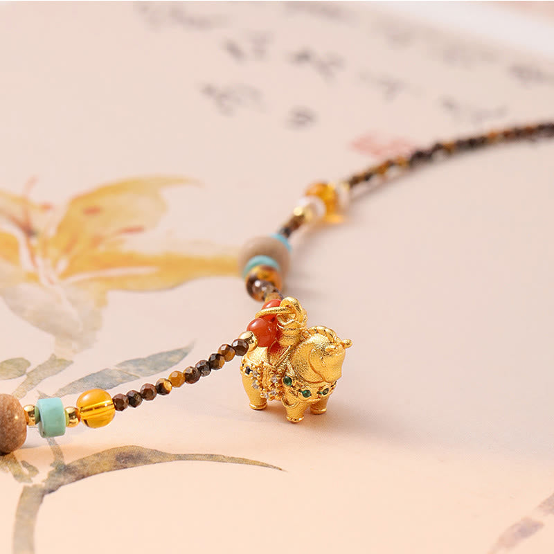 Naszyjnik z Buddha Stones, ochrona tygrysiego oka, złoty rok konia - image 2