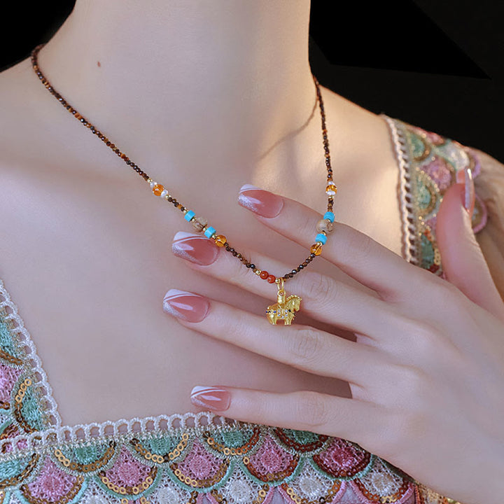 Naszyjnik z Buddha Stones, ochrona tygrysiego oka, złoty rok konia - image 7