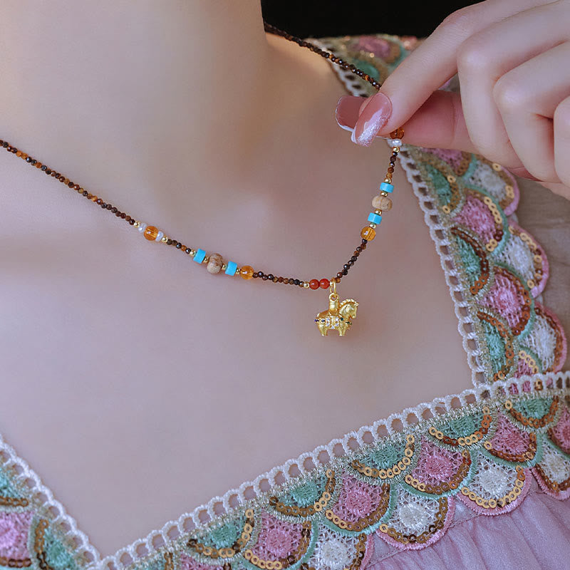 Naszyjnik z Buddha Stones, ochrona tygrysiego oka, złoty rok konia - image 8