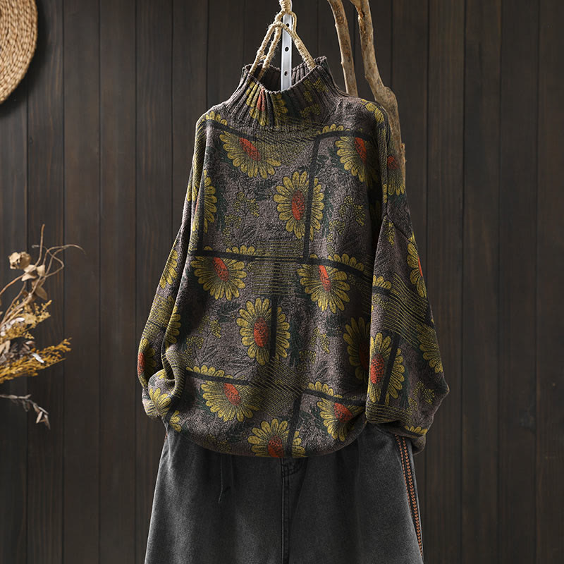 Sweter damski bawełniany z długim rękawem i okrągłym dekoltem w kształcie słonecznika z motywem Buddha Stones - Kasztanowaty - US4-8/10, UK/AU8-12/14, EU36-40/42 (F) - image 17