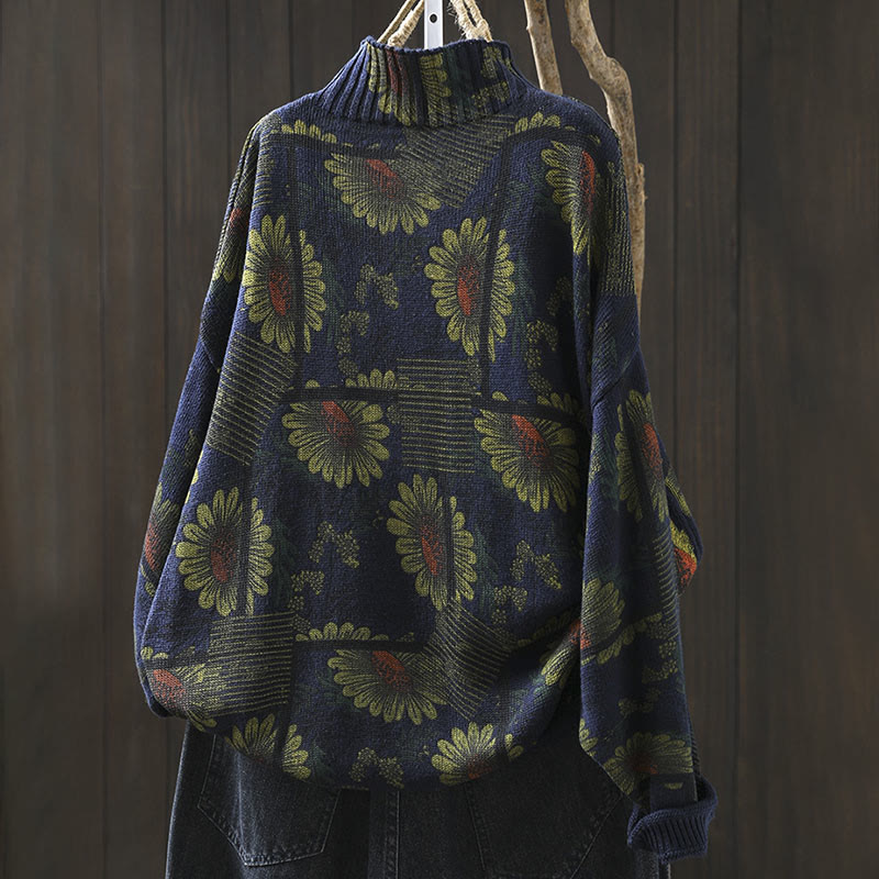 Sweter damski bawełniany z długim rękawem i okrągłym dekoltem w kształcie słonecznika z motywem Buddha Stones - image 3
