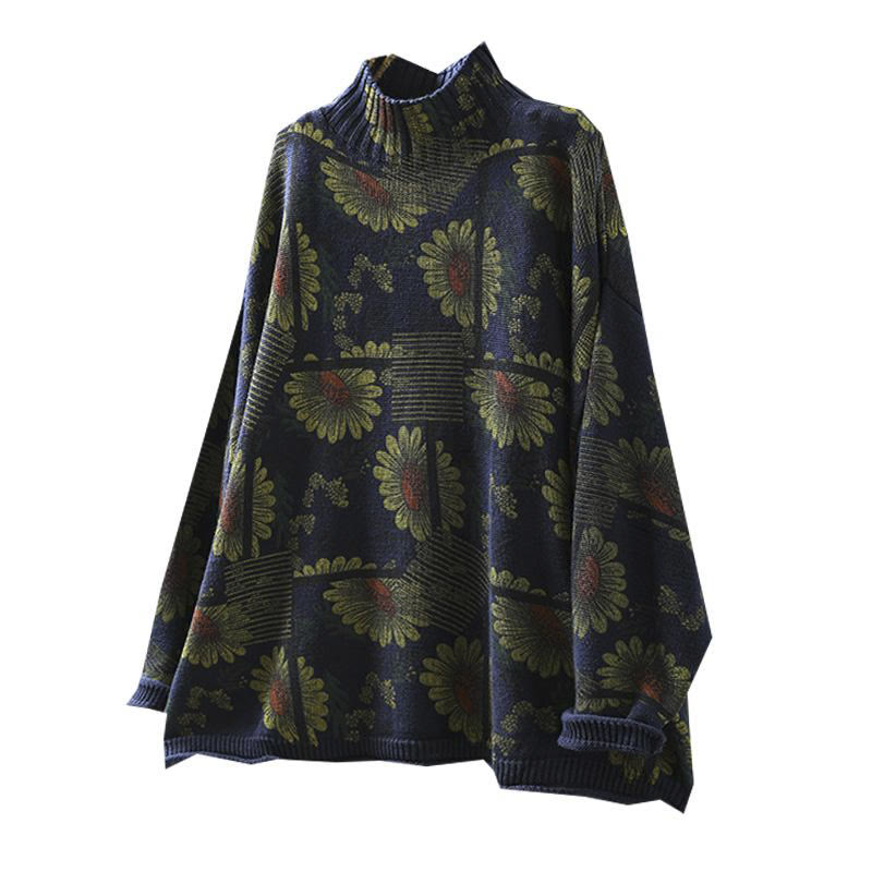 Sweter damski bawełniany z długim rękawem i okrągłym dekoltem w kształcie słonecznika z motywem Buddha Stones - image 12