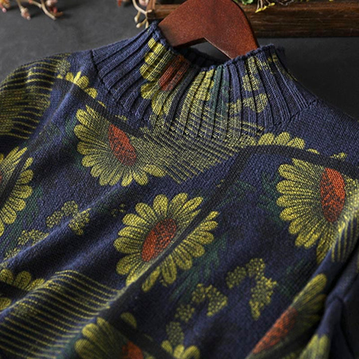 Sweter damski bawełniany z długim rękawem i okrągłym dekoltem w kształcie słonecznika z motywem Buddha Stones - image 7