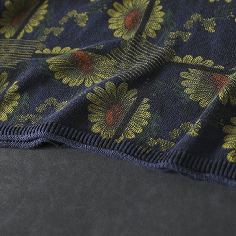 Sweter damski bawełniany z długim rękawem i okrągłym dekoltem w kształcie słonecznika z motywem Buddha Stones - image 10