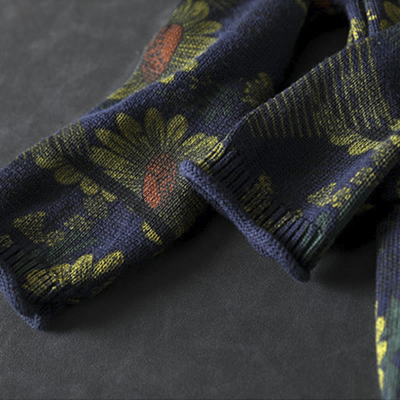 Sweter damski bawełniany z długim rękawem i okrągłym dekoltem w kształcie słonecznika z motywem Buddha Stones - image 9