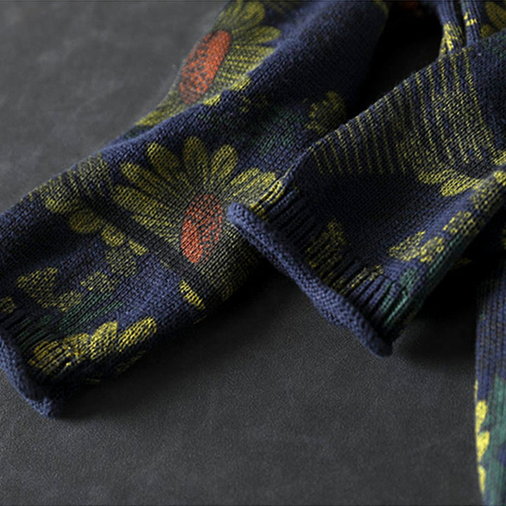 Sweter damski bawełniany z długim rękawem i okrągłym dekoltem w kształcie słonecznika z motywem Buddha Stones - image 9