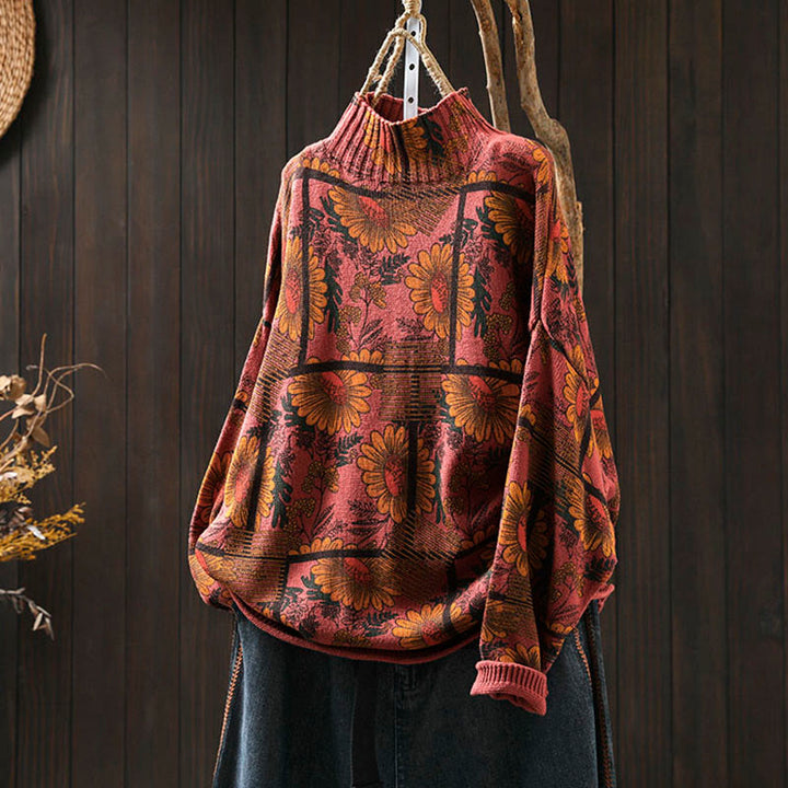 Sweter damski bawełniany z długim rękawem i okrągłym dekoltem w kształcie słonecznika z motywem Buddha Stones - Pomarańczowo-czerwony - US4-8/10, UK/AU8-12/14, EU36-40/42 (F) - image 13
