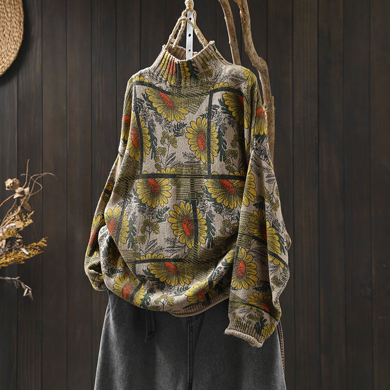 Sweter damski bawełniany z długim rękawem i okrągłym dekoltem w kształcie słonecznika z motywem Buddha Stones - Bielizna - US4-8/10, UK/AU8-12/14, EU36-40/42 (F) - image 0