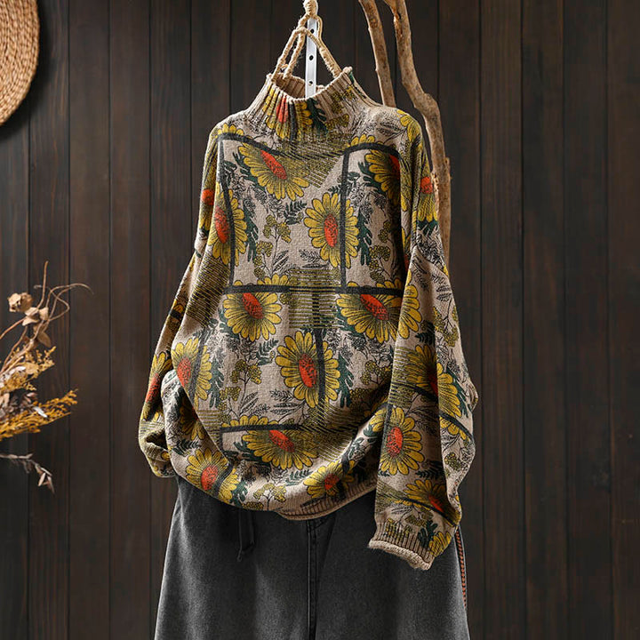 Sweter damski bawełniany z długim rękawem i okrągłym dekoltem w kształcie słonecznika z motywem Buddha Stones - Bielizna - US4-8/10, UK/AU8-12/14, EU36-40/42 (F) - image 0