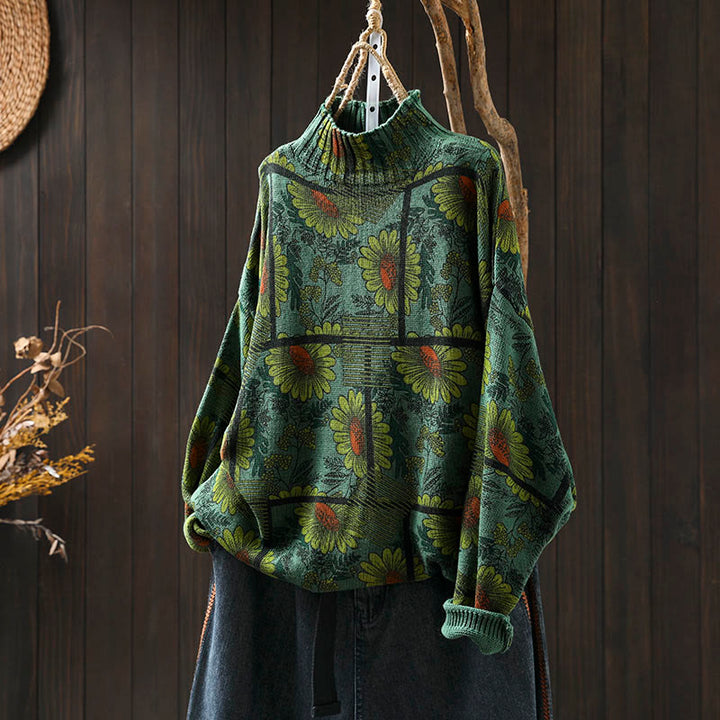 Sweter damski bawełniany z długim rękawem i okrągłym dekoltem w kształcie słonecznika z motywem Buddha Stones - SeaGreen - US4-8/10, UK/AU8-12/14, EU36-40/42 (F) - image 15