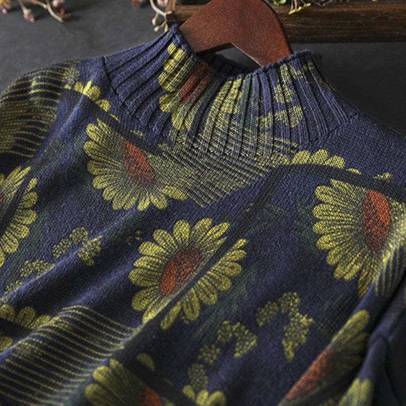 Sweter damski bawełniany z długim rękawem i okrągłym dekoltem w kształcie słonecznika z motywem Buddha Stones - image 7