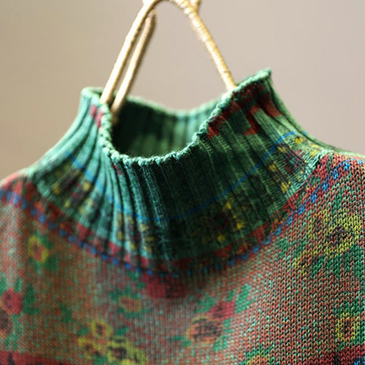 Sweter damski z bawełny z długim rękawem i okrągłym dekoltem w kwiaty w kolorze białym z Buddha Stones - image 6