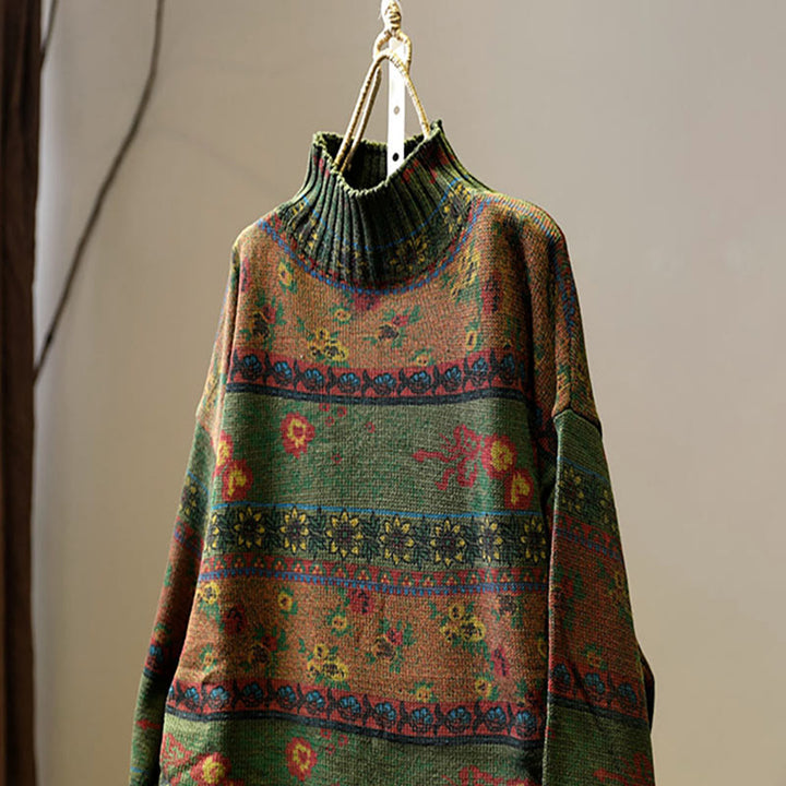 Sweter damski z bawełny z długim rękawem i okrągłym dekoltem w kwiaty w kolorze białym z Buddha Stones - image 16