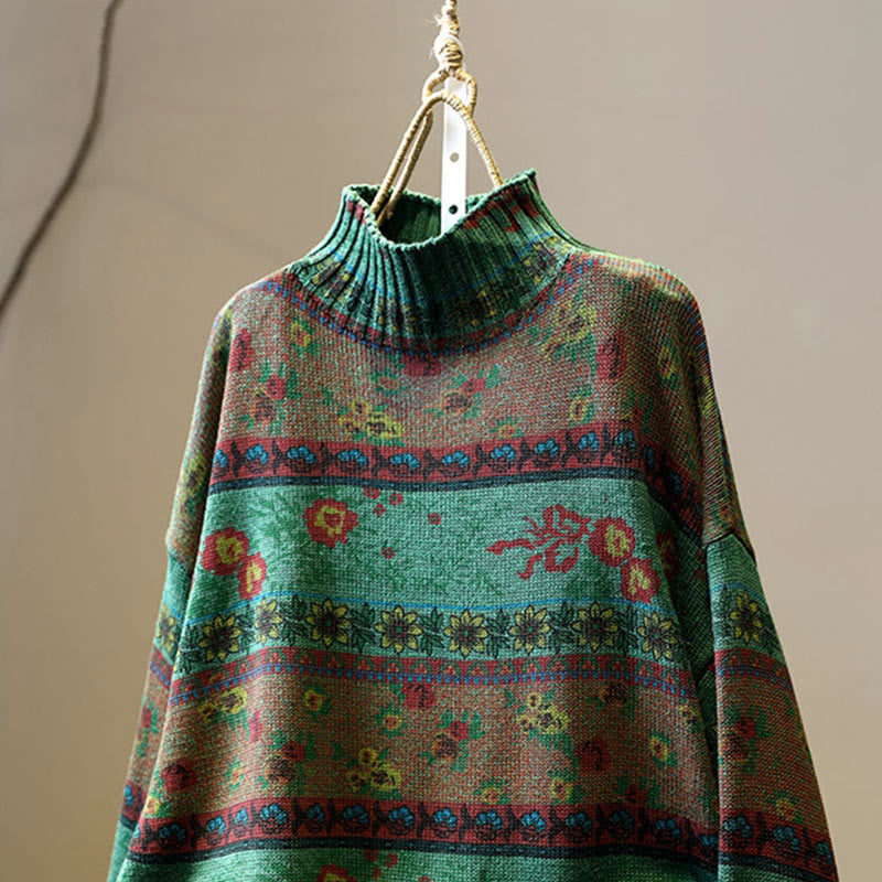 Sweter damski z bawełny z długim rękawem i okrągłym dekoltem w kwiaty w kolorze białym z Buddha Stones - image 4