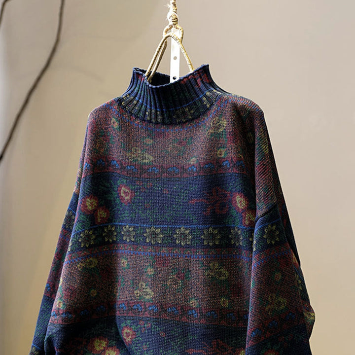 Sweter damski z bawełny z długim rękawem i okrągłym dekoltem w kwiaty w kolorze białym z Buddha Stones - image 12