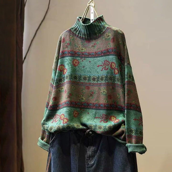 Sweter damski z bawełny z długim rękawem i okrągłym dekoltem w kwiaty w kolorze białym z Buddha Stones - MediumSeaGreen - US4-6, UK/AU8-10, EU36-38 (F) - image 2