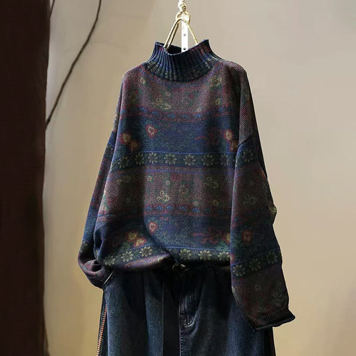 Sweter damski z bawełny z długim rękawem i okrągłym dekoltem w kwiaty w kolorze białym z Buddha Stones - MidnightBlue - US4-6, UK/AU8-10, EU36-38 (F) - image 11