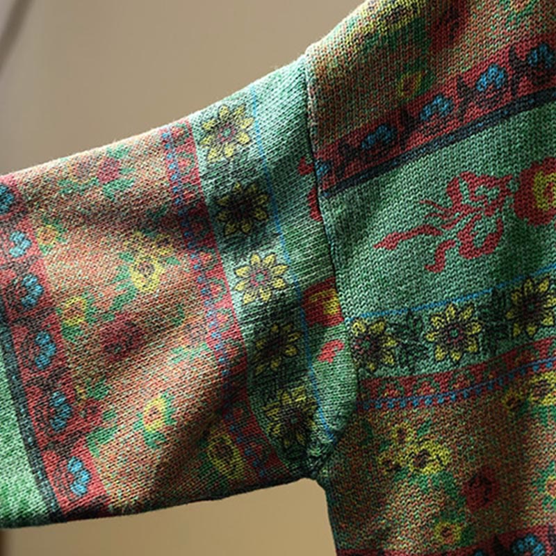 Sweter damski z bawełny z długim rękawem i okrągłym dekoltem w kwiaty w kolorze białym z Buddha Stones - image 8