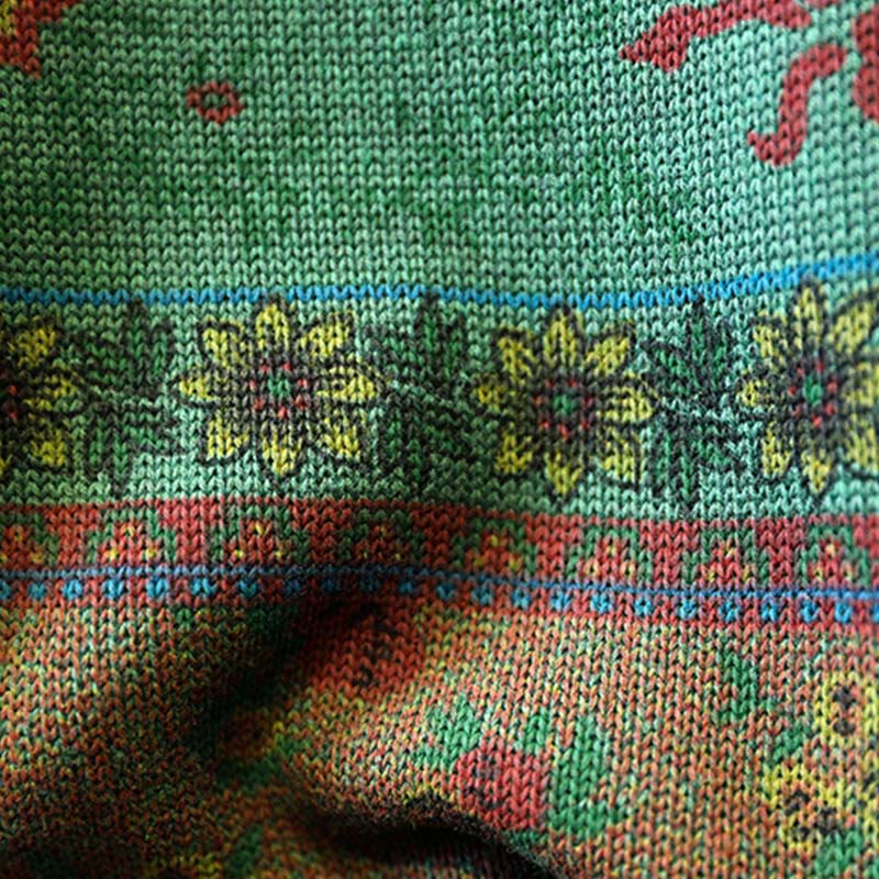 Sweter damski z bawełny z długim rękawem i okrągłym dekoltem w kwiaty w kolorze białym z Buddha Stones - image 7