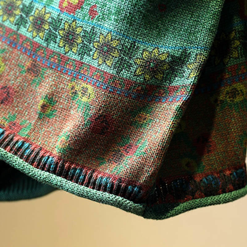 Sweter damski z bawełny z długim rękawem i okrągłym dekoltem w kwiaty w kolorze białym z Buddha Stones - image 10