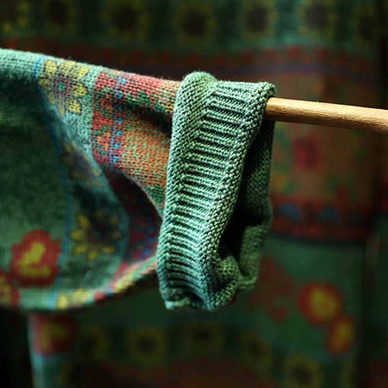 Sweter damski z bawełny z długim rękawem i okrągłym dekoltem w kwiaty w kolorze białym z Buddha Stones - image 9