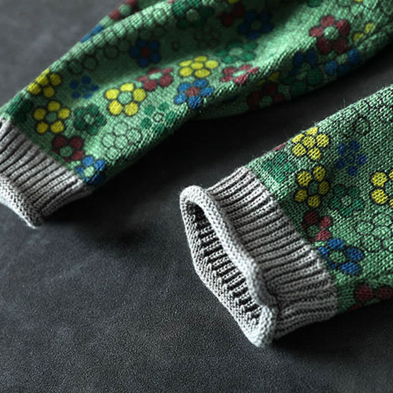 Sweter damski z długim rękawem z dzianiny bawełnianej z kolorowymi kwiatami i motywem Buddha Stones z kieszeniami - image 11