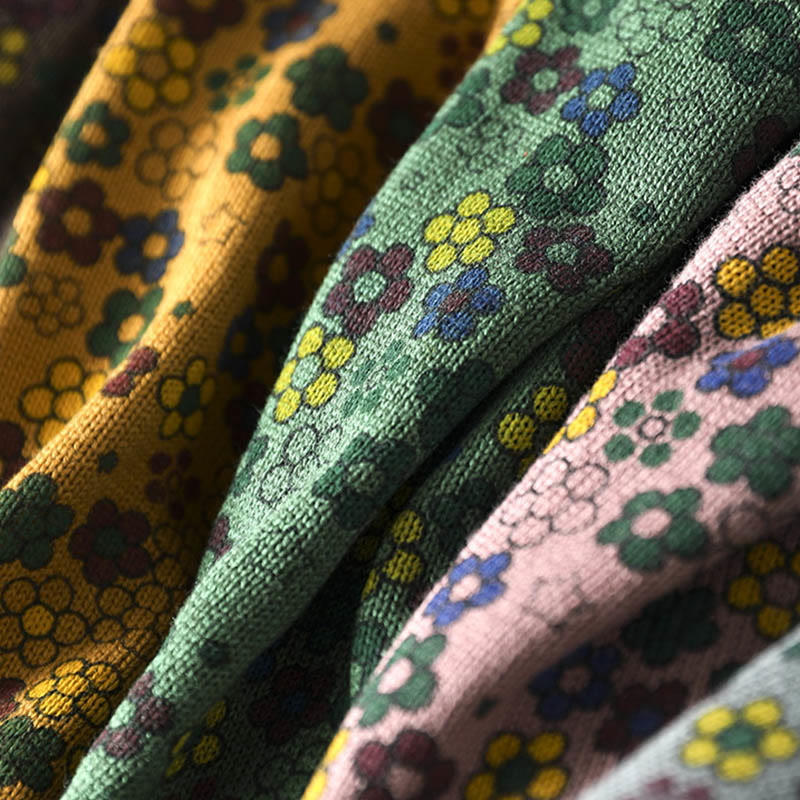 Sweter damski z długim rękawem z dzianiny bawełnianej z kolorowymi kwiatami i motywem Buddha Stones z kieszeniami - image 20