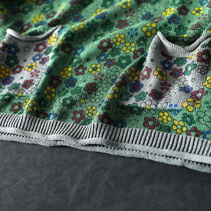 Sweter damski z długim rękawem z dzianiny bawełnianej z kolorowymi kwiatami i motywem Buddha Stones z kieszeniami - image 12