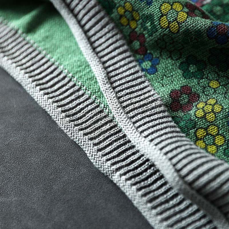 Sweter damski z długim rękawem z dzianiny bawełnianej z kolorowymi kwiatami i motywem Buddha Stones z kieszeniami - image 13