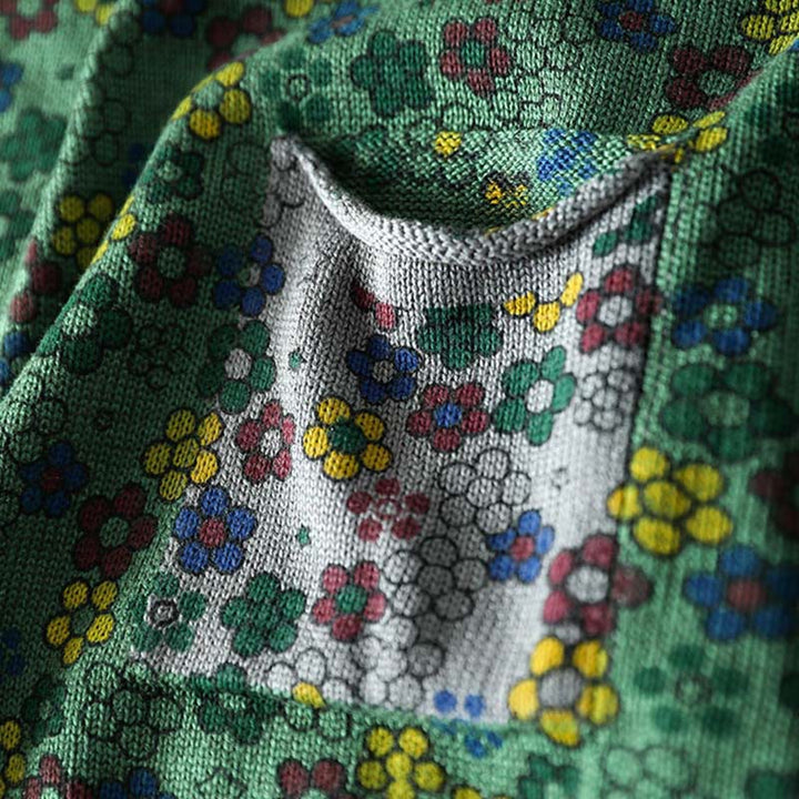 Sweter damski z długim rękawem z dzianiny bawełnianej z kolorowymi kwiatami i motywem Buddha Stones z kieszeniami - image 9