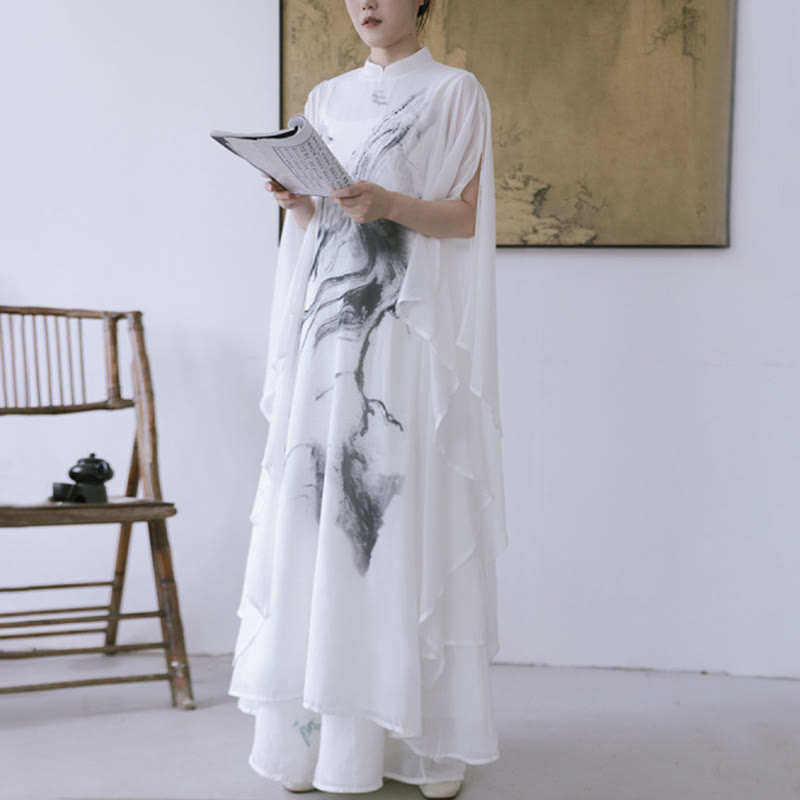 Spodnie damskie do medytacji midi z krótkim rękawem i nadrukiem w białe Buddha Stones, odzież zen - image 7