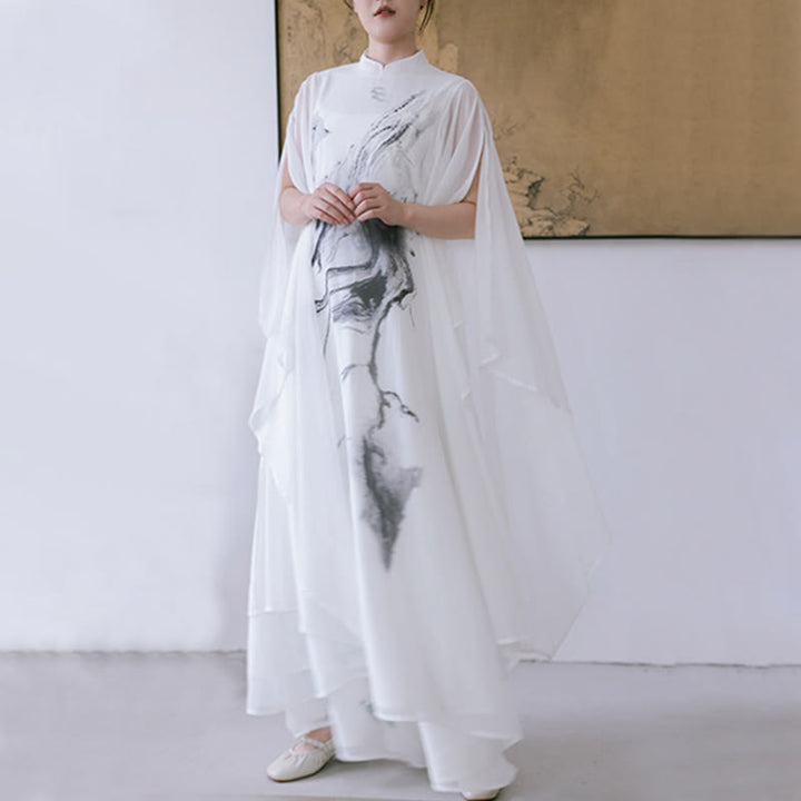 Spodnie damskie do medytacji midi z krótkim rękawem i nadrukiem w białe Buddha Stones, odzież zen - image 6