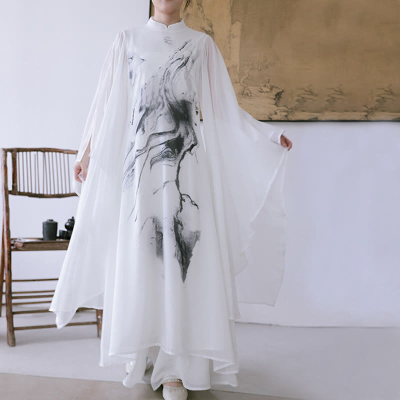 Spodnie damskie do medytacji midi z krótkim rękawem i nadrukiem w białe Buddha Stones, odzież zen - image 4