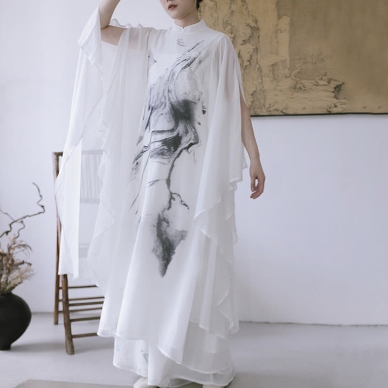 Spodnie damskie do medytacji midi z krótkim rękawem i nadrukiem w białe Buddha Stones, odzież zen - image 9