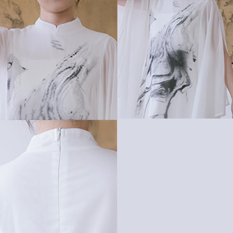 Spodnie damskie do medytacji midi z krótkim rękawem i nadrukiem w białe Buddha Stones, odzież zen - image 12