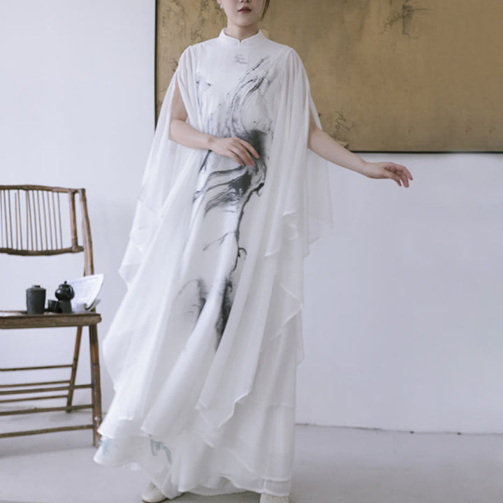 Spodnie damskie do medytacji midi z krótkim rękawem i nadrukiem w białe Buddha Stones, odzież zen - image 1