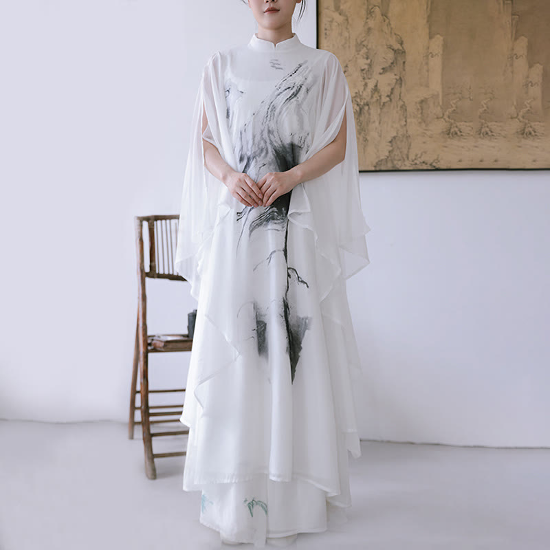 Spodnie damskie do medytacji midi z krótkim rękawem i nadrukiem w białe Buddha Stones, odzież zen - image 5