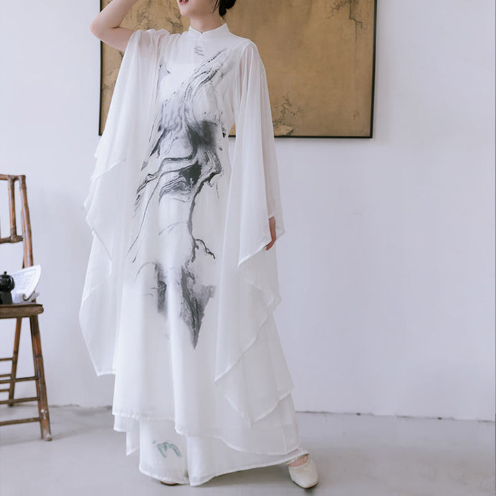 Spodnie damskie do medytacji midi z krótkim rękawem i nadrukiem w białe Buddha Stones, odzież zen - image 8