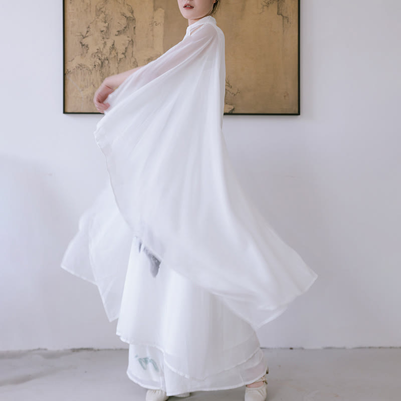 Spodnie damskie do medytacji midi z krótkim rękawem i nadrukiem w białe Buddha Stones, odzież zen - image 3